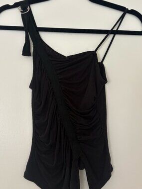 Black One-Shoulder Asymmetrical Ruched Top